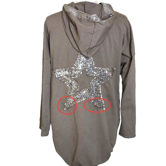 NT by Amati Italy Sequins Star Back Hooded Open Front Cardigan Women’s One Size - Picture 4 of 9